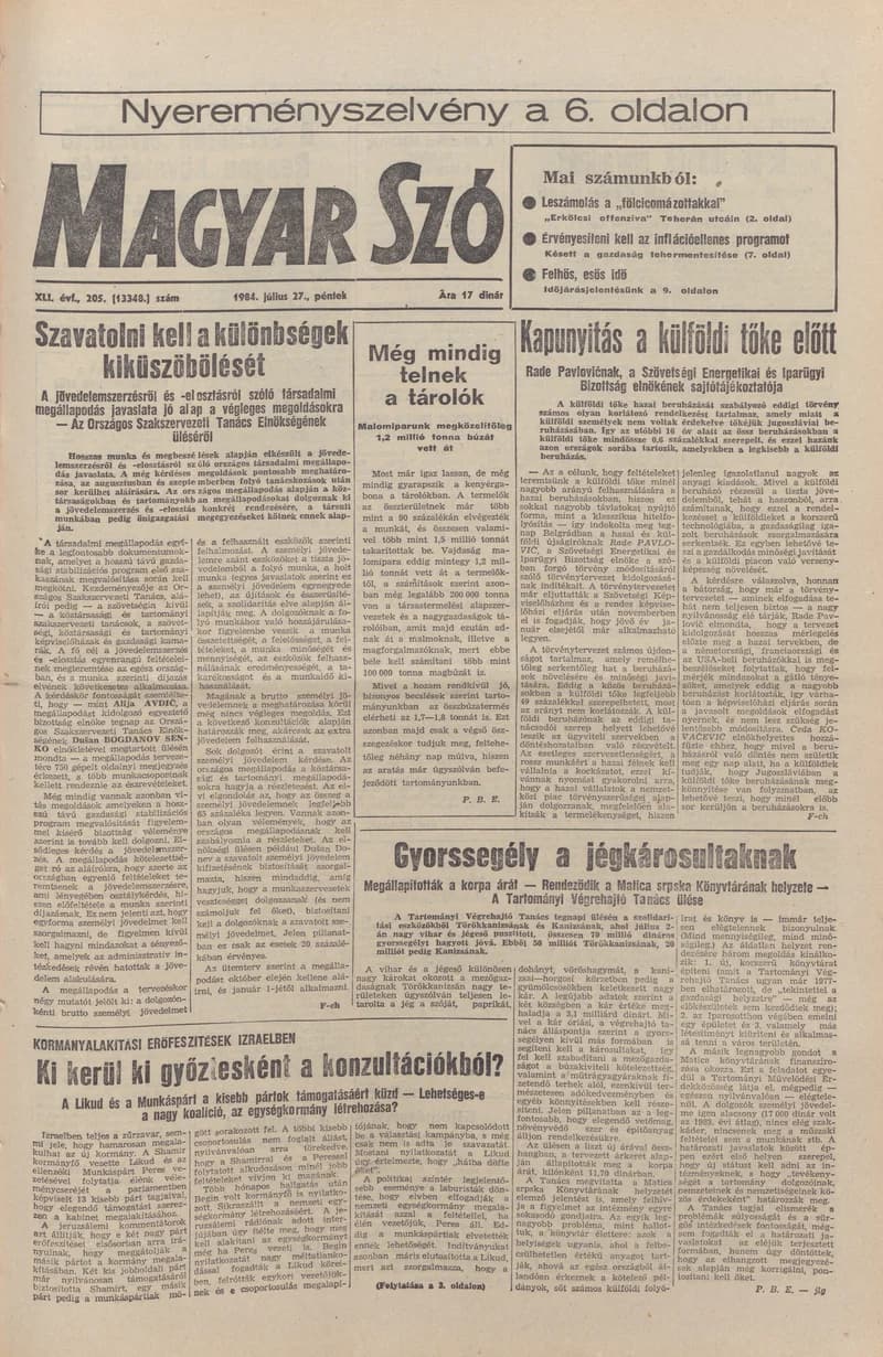 Magyar Szó, 41. évf. 1984. július 27. 205. sz. 1–20. oldal