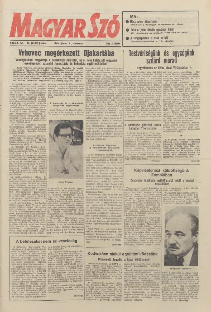 Magyar Szó, 37. évf. 1980. június 8. 156. sz. 1–32. oldal
