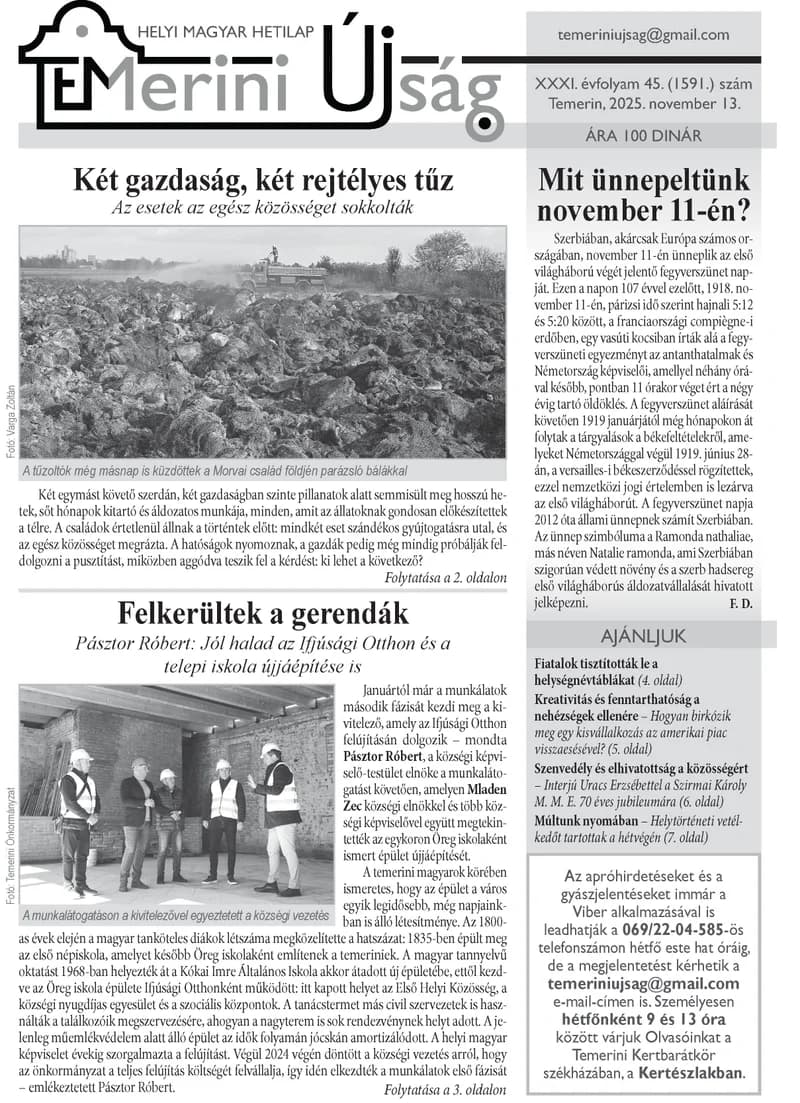 Temerini Újság, 31. évf. 2025. november 13. 45. sz.