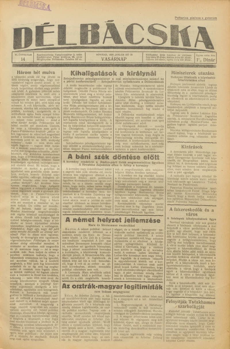 Délbácska, 6. évf. 1925. január 18. 14. sz.
