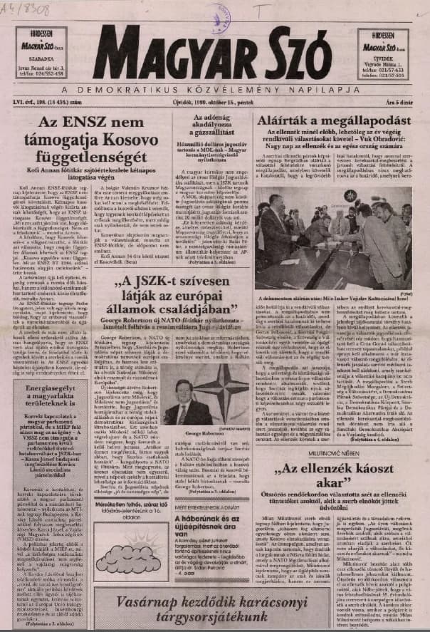 Magyar Szó, 56. évf. 1999. október 15. 198. sz. 1–16. oldal