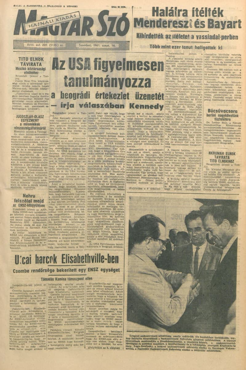 Magyar Szó, 18. évf. 1961. szeptember 16. 222. sz. 1–12. oldal