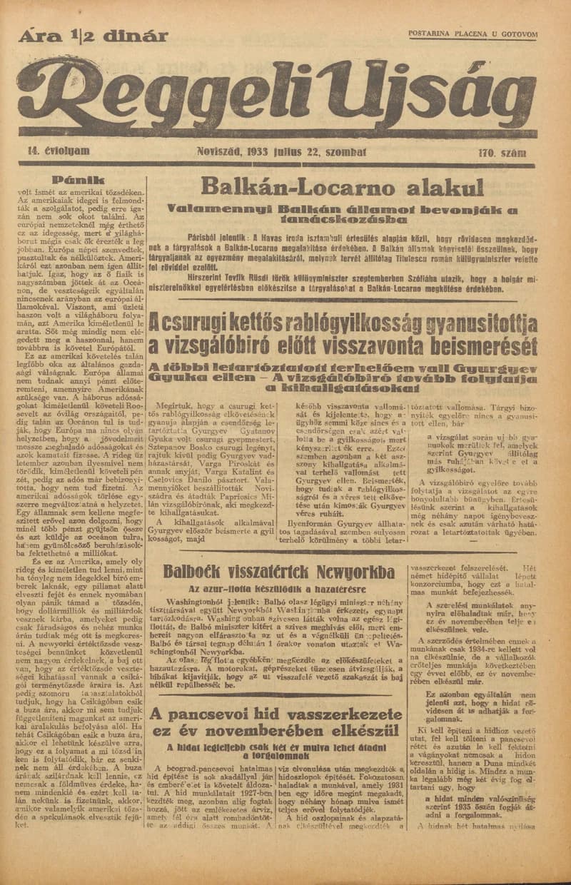 Reggeli Újság, 14. évf. 1933. július 22. 170. sz.