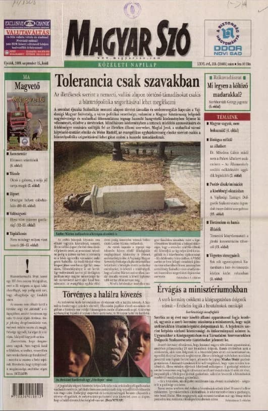 Magyar Szó, 66. évf. 2009. szeptember 15. 215. sz. 1–20. oldal