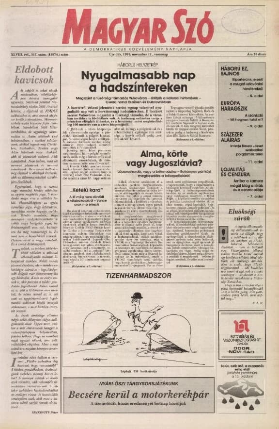 Magyar Szó, 48. évf. 1991. november 17. 317. sz. 1–28. oldal