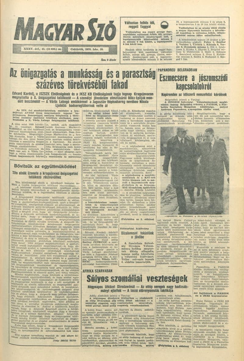 Magyar Szó, 35. évf. 1978. február 16. 45. sz. 1–20. oldal