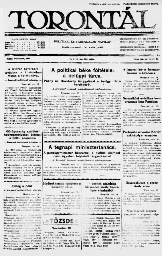 Torontál, 50. évf. 1921. november 20. 257. sz.