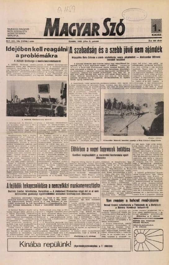 Magyar Szó, 45. évf. 1988. július 8. 186. sz. 1–20. oldal