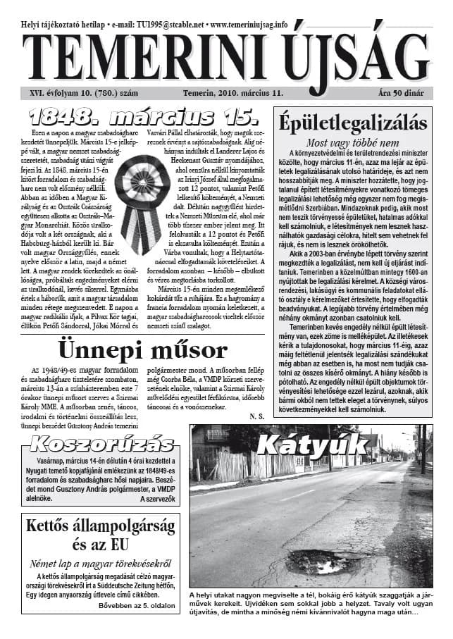 Temerini Újság, 16. évf. 2010. március 11. 10. sz.