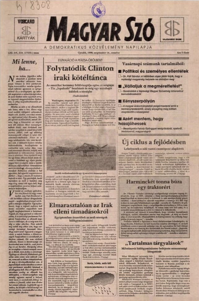 Magyar Szó, 53. évf. 1996. szeptember 14. 218. sz. 1–16. oldal