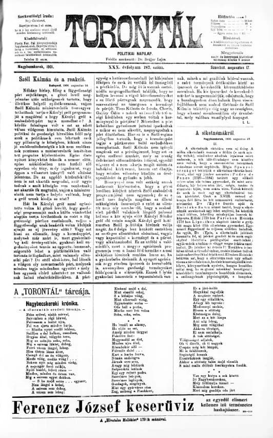 Torontál, 30. évf. 1901. augusztus 17. 187. sz.
