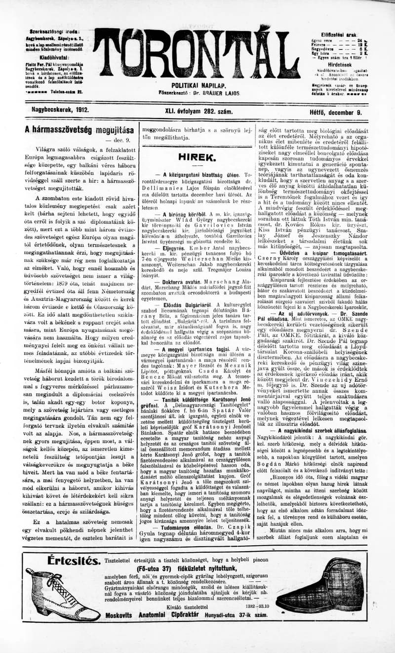 Torontál, 41. évf. 1912. december 9. 282. sz.
