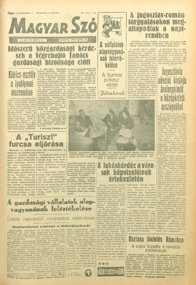 Magyar Szó, 10. évf. 1953. április 23. 112. sz. 1–12. oldal