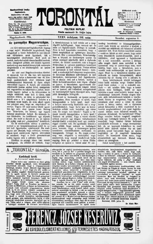 Torontál, 35. évf. 1906. augusztus 11. 183. sz.