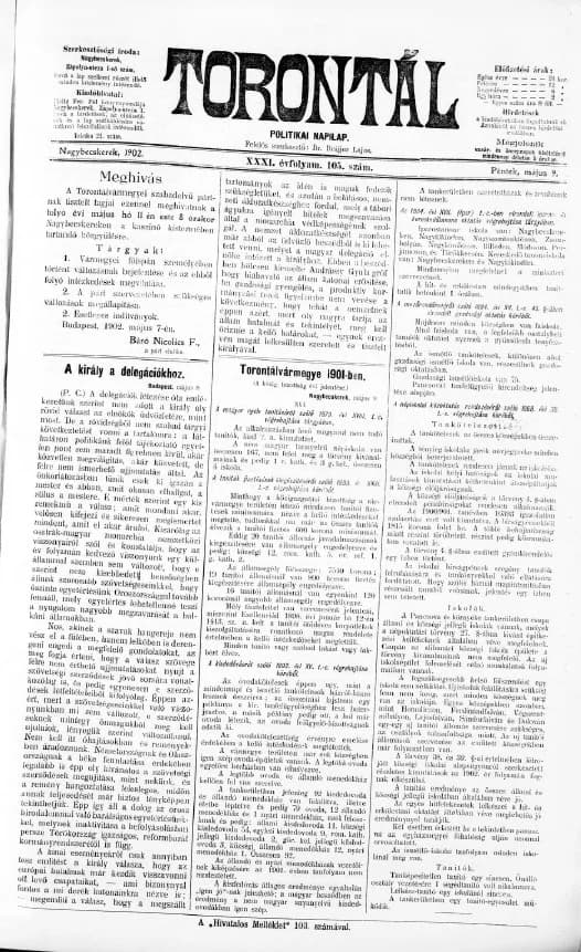 Torontál, 31. évf. 1902. május 9. 105. sz.