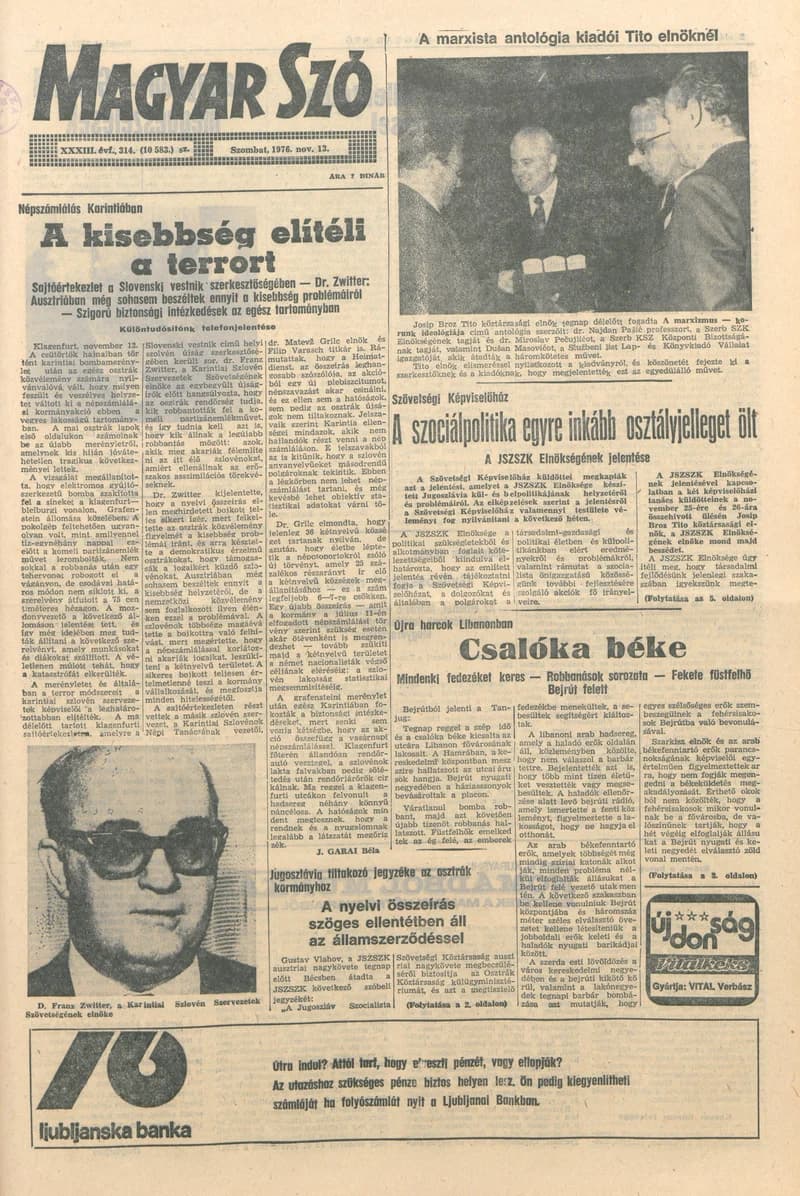 Magyar Szó, 33. évf. 1976. november 13. 314. sz. 1–20. oldal