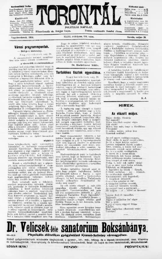 Torontál, 43. évf. 1914. május 20. 114. sz.