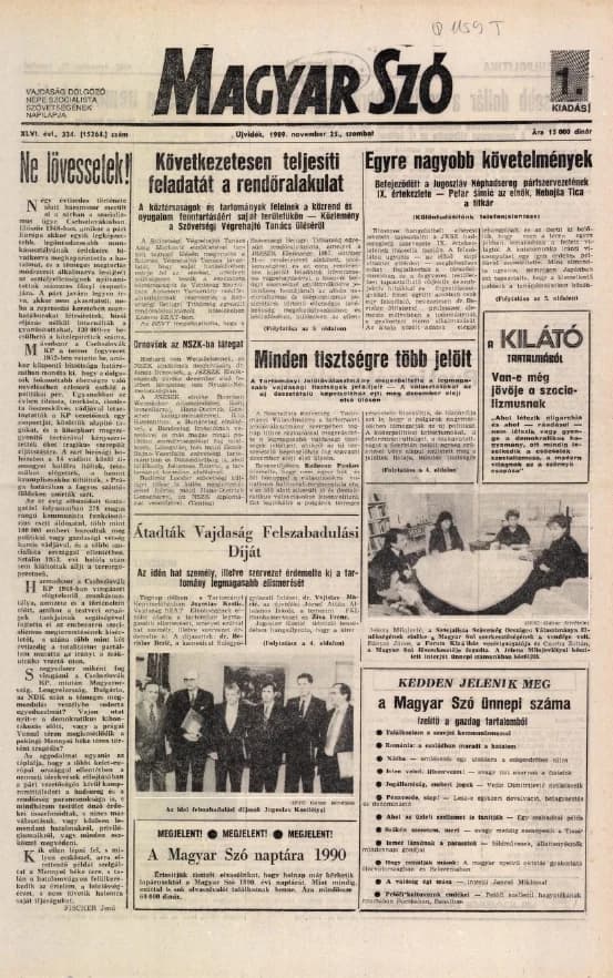 Magyar Szó, 46. évf. 1989. november 25. 324. sz. 1–28. oldal