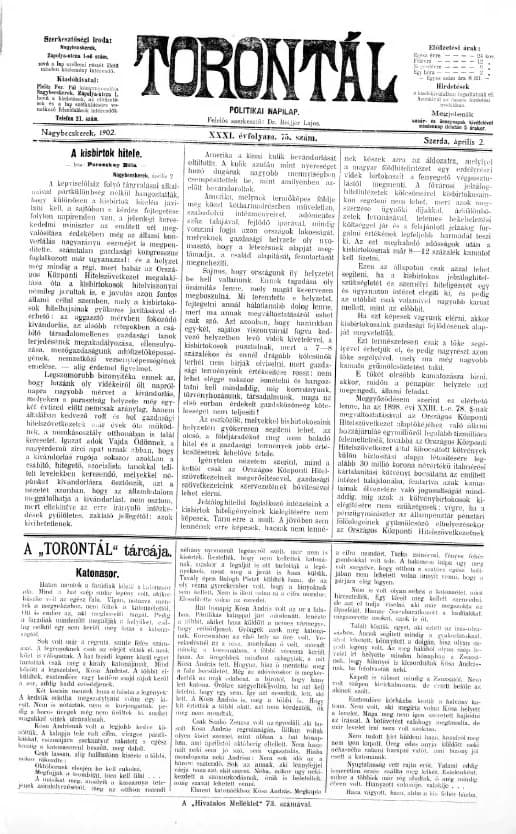 Torontál, 31. évf. 1902. április 2. 75. sz.