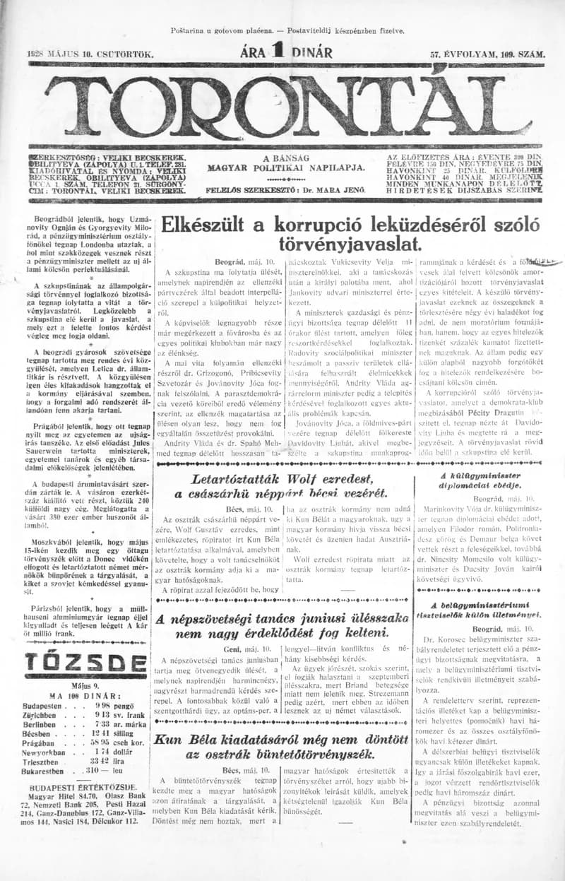 Torontál, 57. évf. 1928. május 10. 109. sz.
