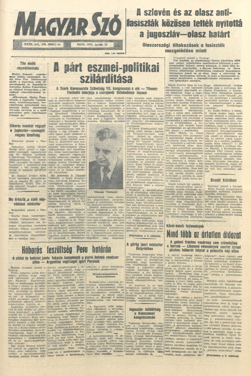 Magyar Szó, 31. évf. 1974. április 22. 110. sz. 1–6. oldal