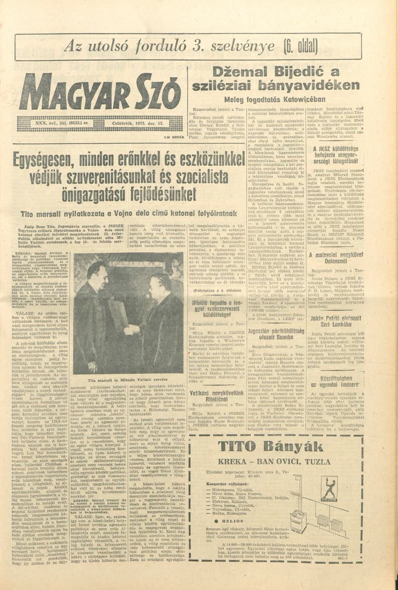 Magyar Szó, 30. évf. 1973. december 13. 341. sz.