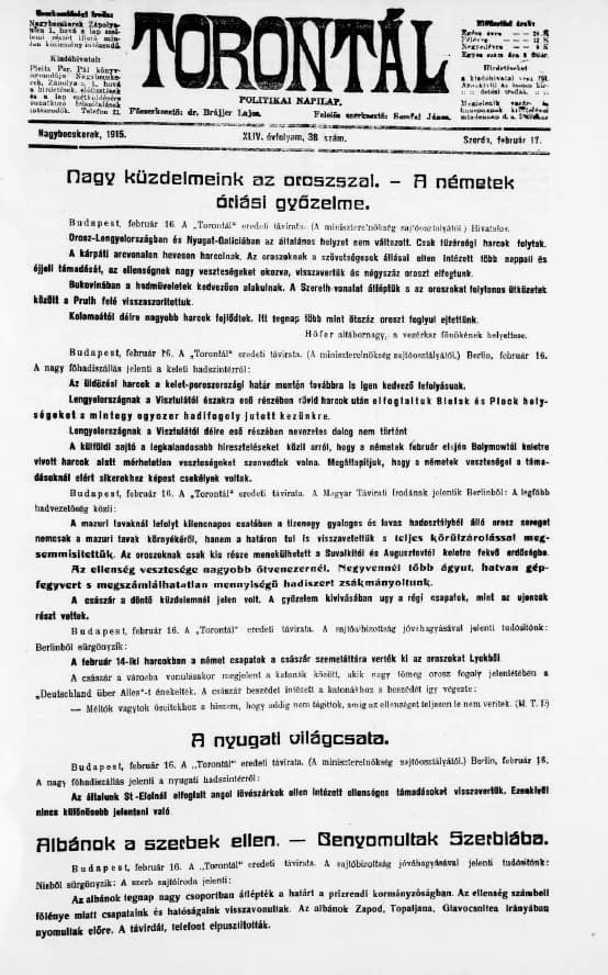 Torontál, 44. évf. 1915. február 17. 38. sz.