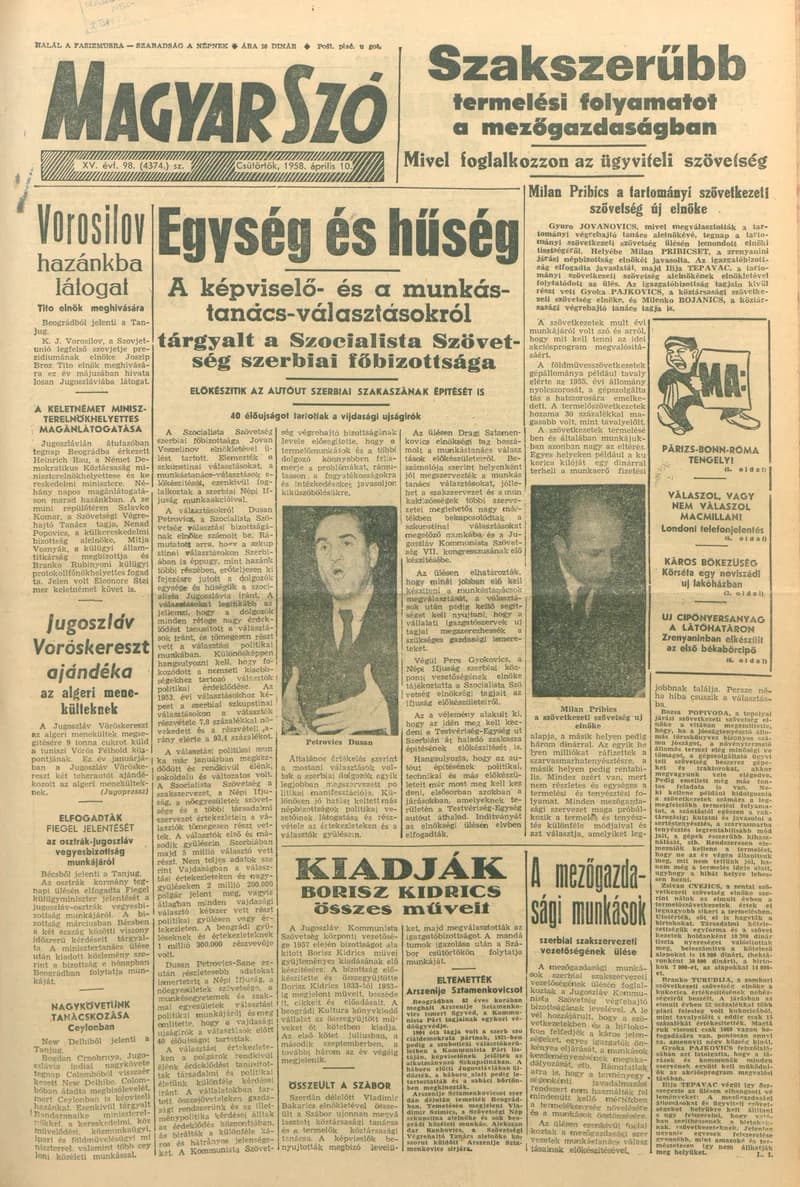 Magyar Szó, 15. évf. 1958. április 10. 98. sz. 1–10. oldal