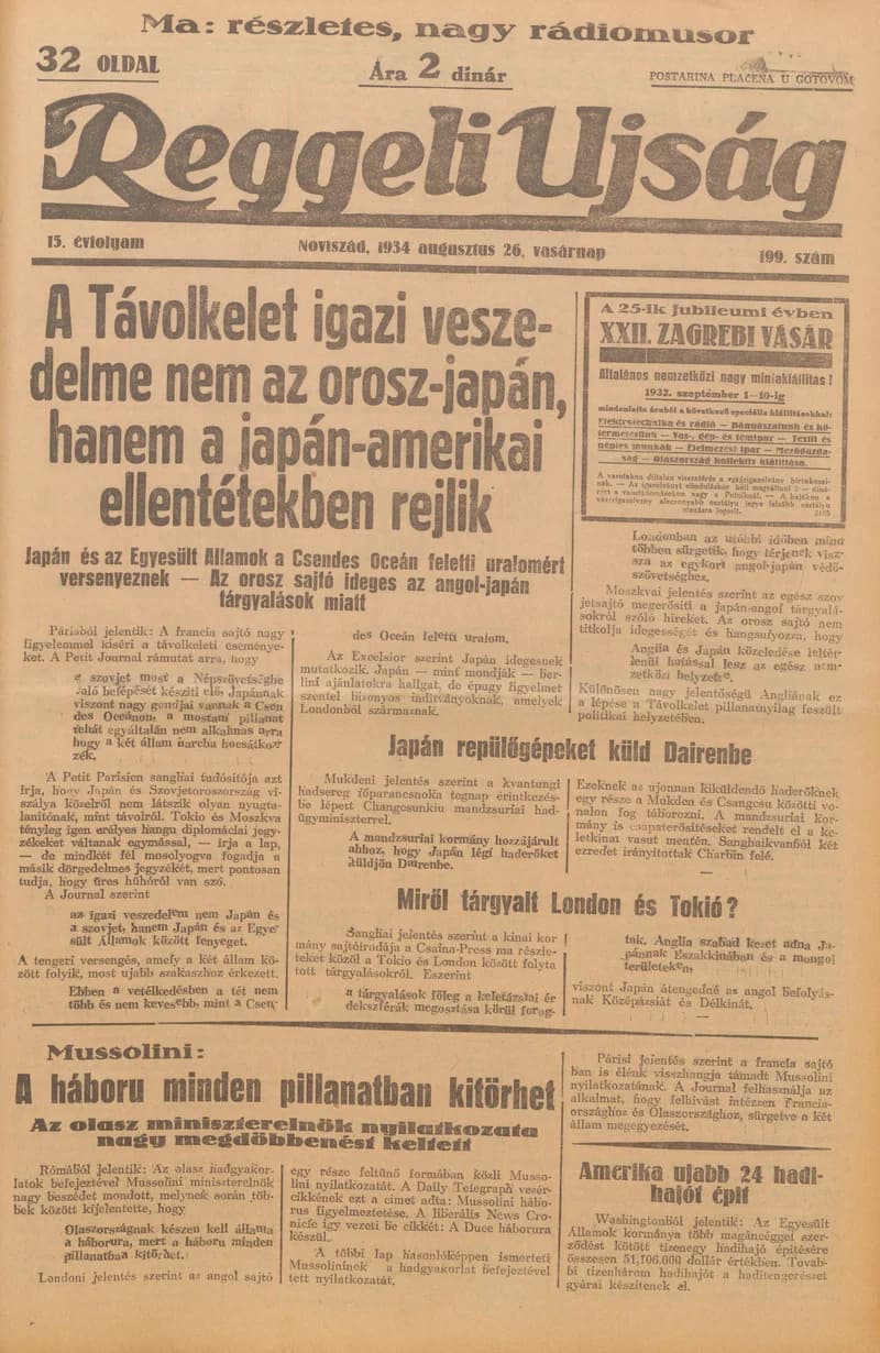 Reggeli Újság, 15. évf. 1934. augusztus 26. 199. sz.