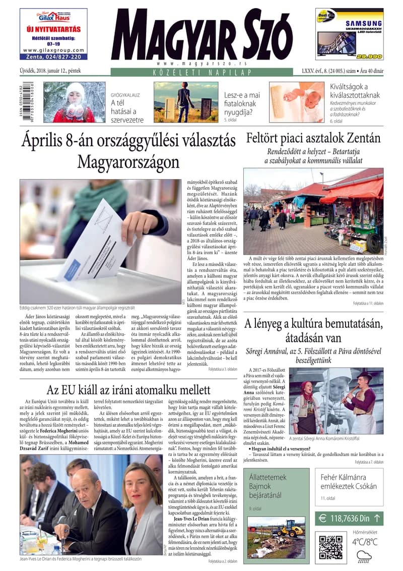 Magyar Szó, 75. évf. 2018. január 12. 8. sz.