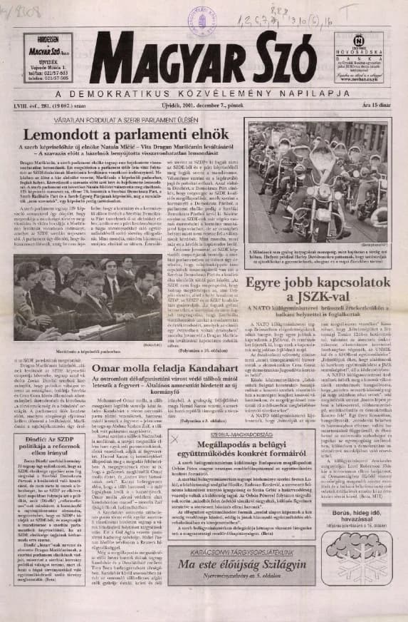 Magyar Szó, 58. évf. 2001. december 7. 281. sz. 1–16. oldal