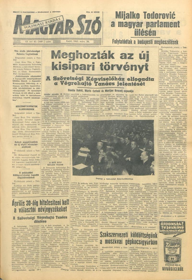 Magyar Szó, 20. évf. 1963. március 26. 83. sz. 1–16. oldal