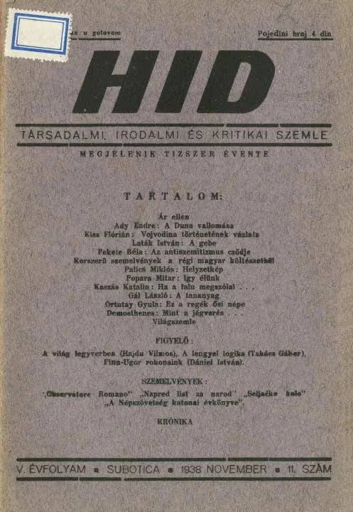 Híd, 5. évf. 1938. november. 11. sz. 329–376. oldal