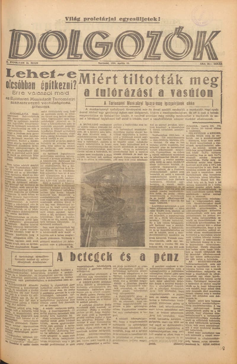 Dolgozók, 10. évf. 1956. április 10. 16. sz.