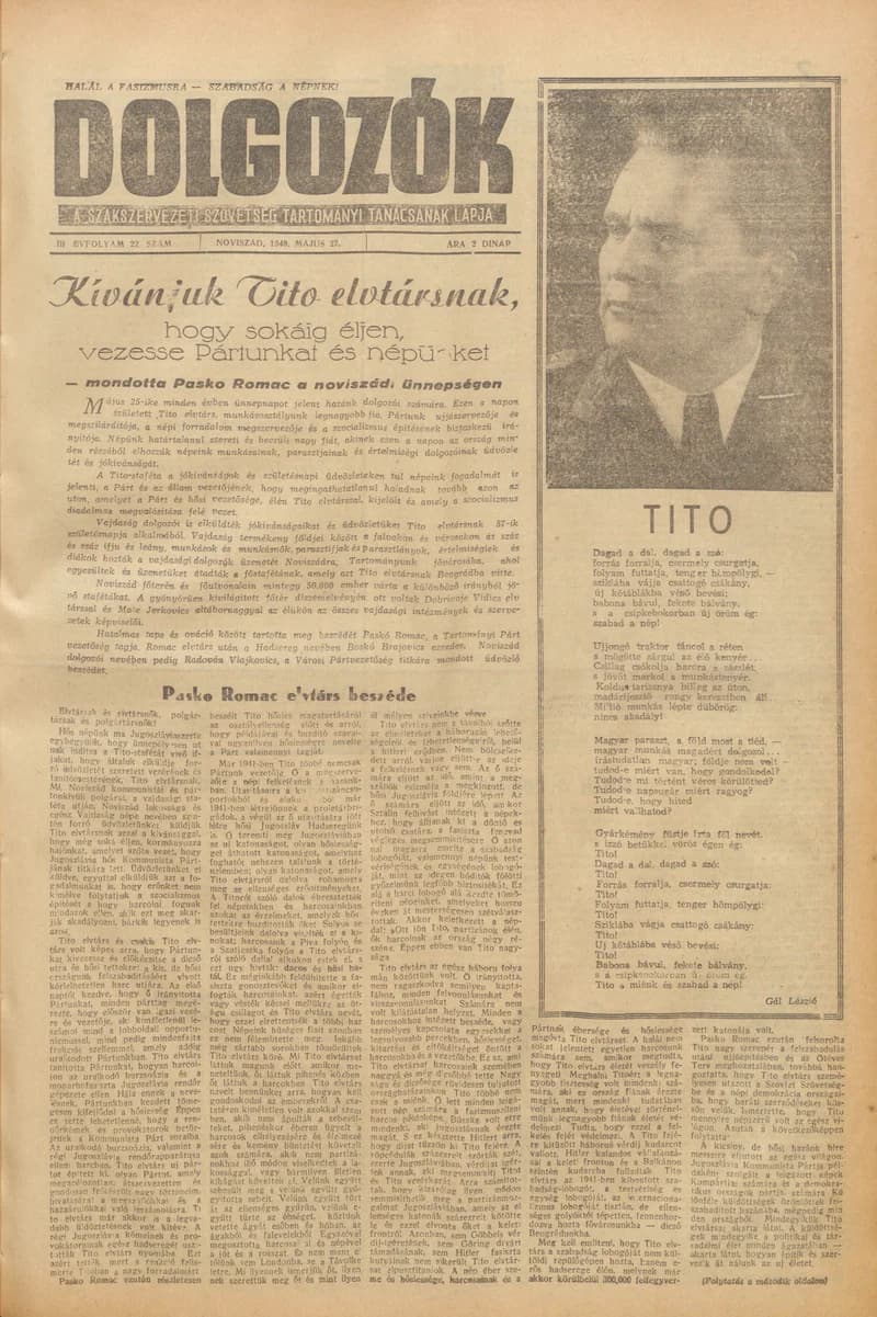 Dolgozók, 3. évf. 1949. május 27. 22. sz.