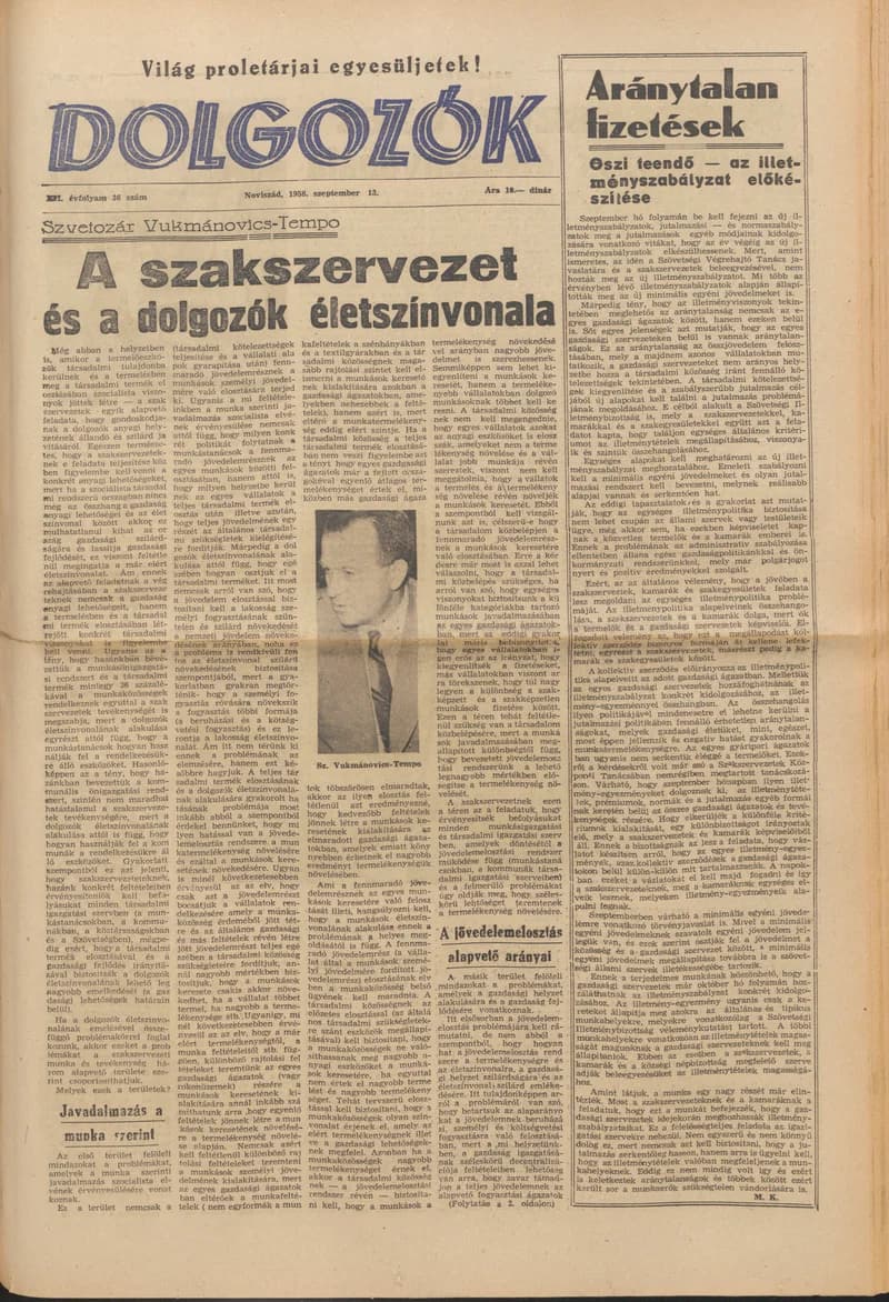 Dolgozók, 12. évf. 1958. szeptember 13. 36. sz.