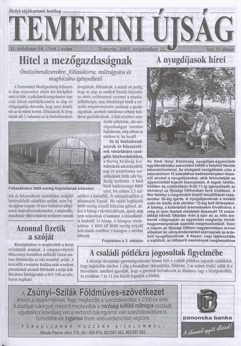 Temerini Újság, 11. évf. 2005. szeptember 22. 38. sz.