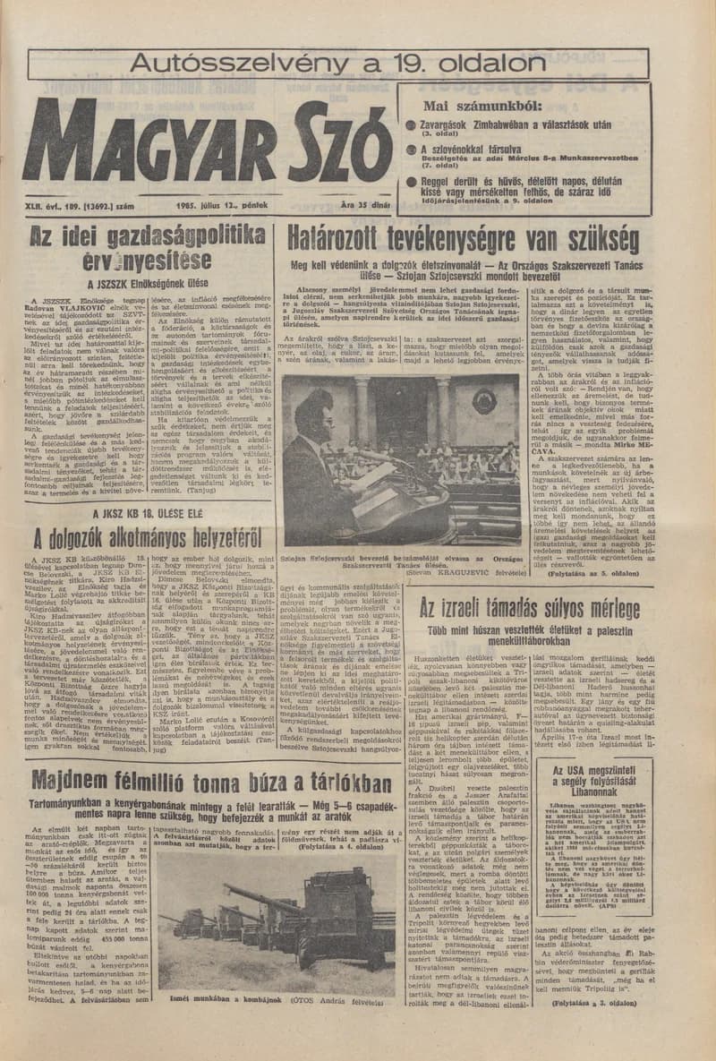 Magyar Szó, 42. évf. 1985. július 12. 189. sz. 1–20. oldal