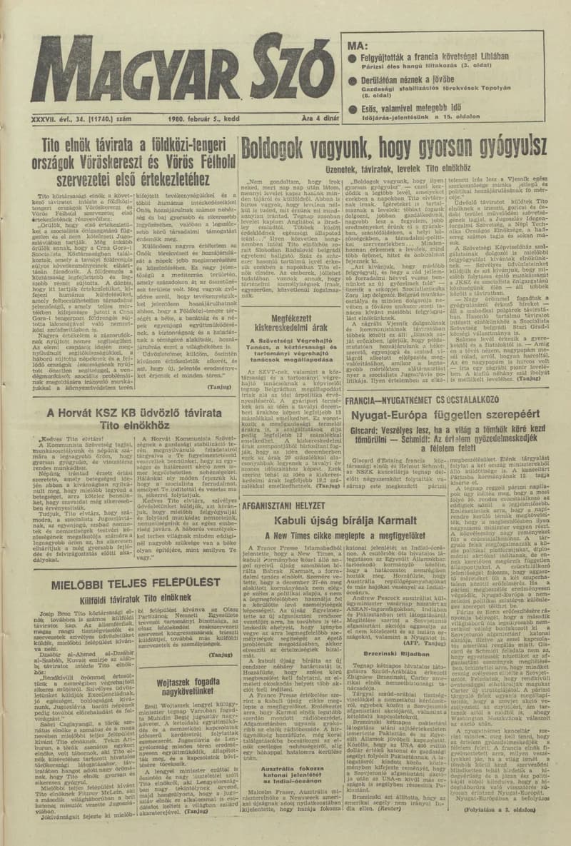Magyar Szó, 37. évf. 1980. február 5. 34. sz. 1–20. oldal