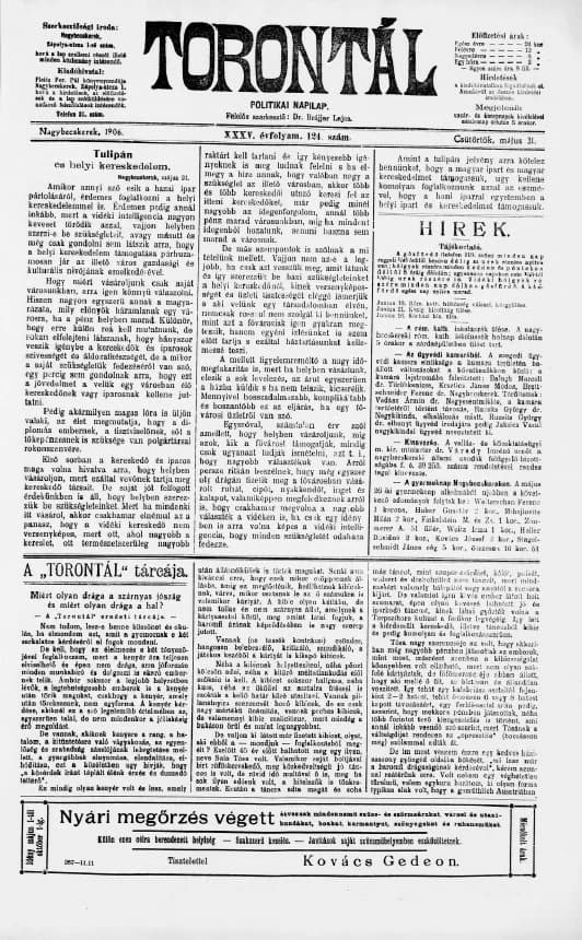 Torontál, 35. évf. 1906. május 31. 124. sz.