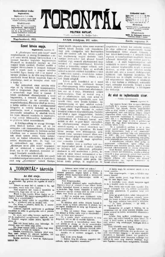 Torontál, 32. évf. 1903. augusztus 19. 187. sz.