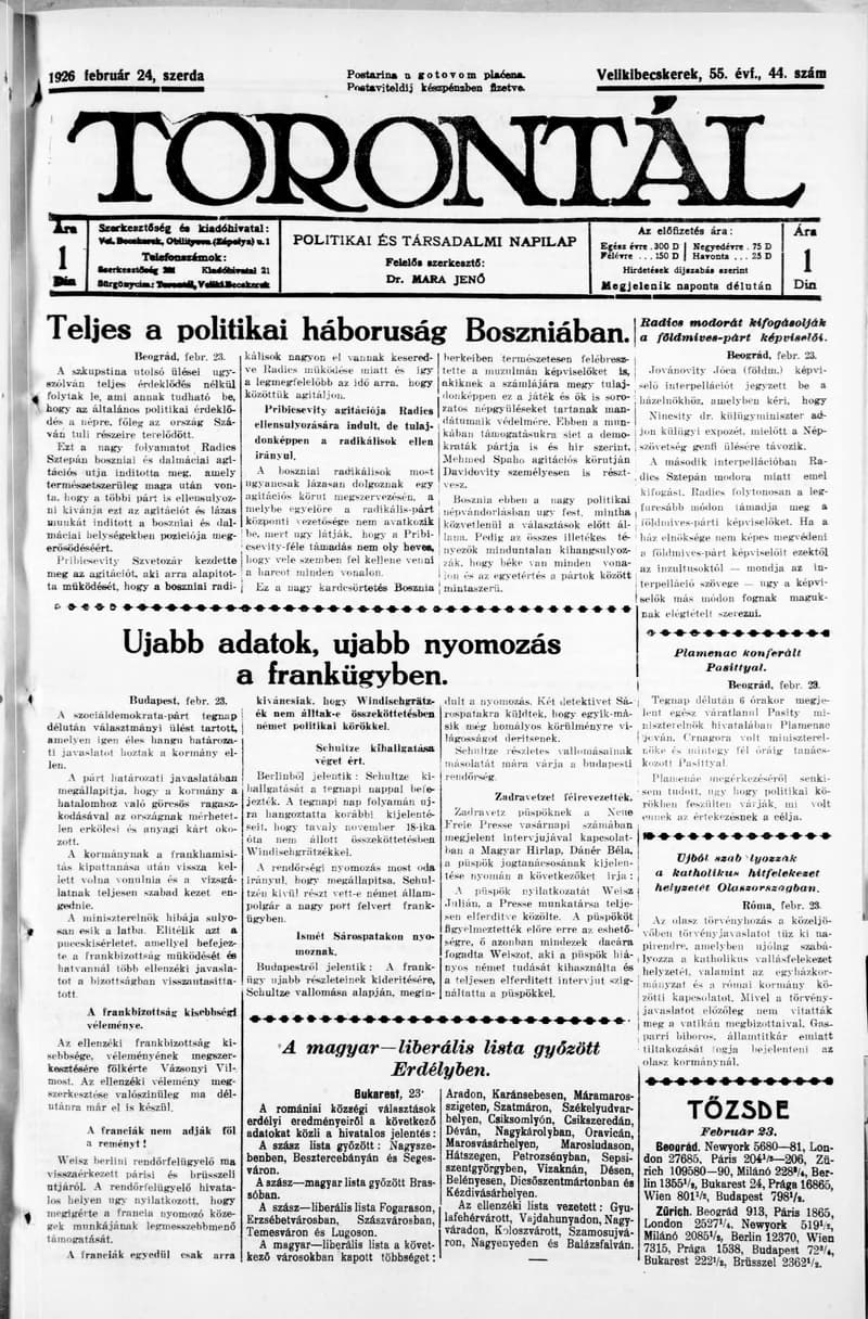 Torontál, 55. évf. 1926. február 24. 44. sz.