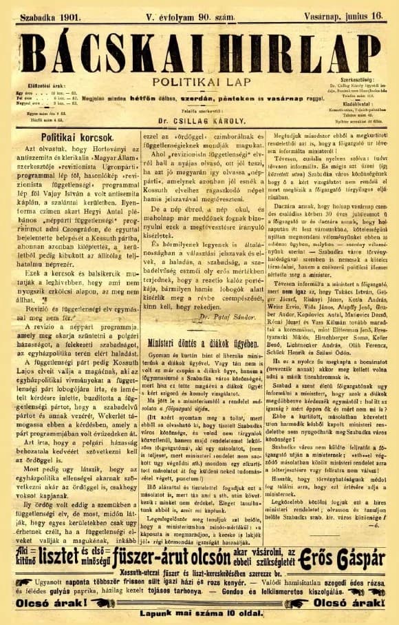 Bácskai Hirlap, 5. évf. 1901. június 16. 90. sz.