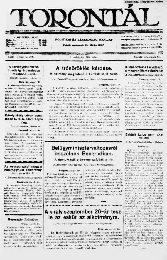 Torontál, 50. évf. 1921. szeptember 21. 206. sz.