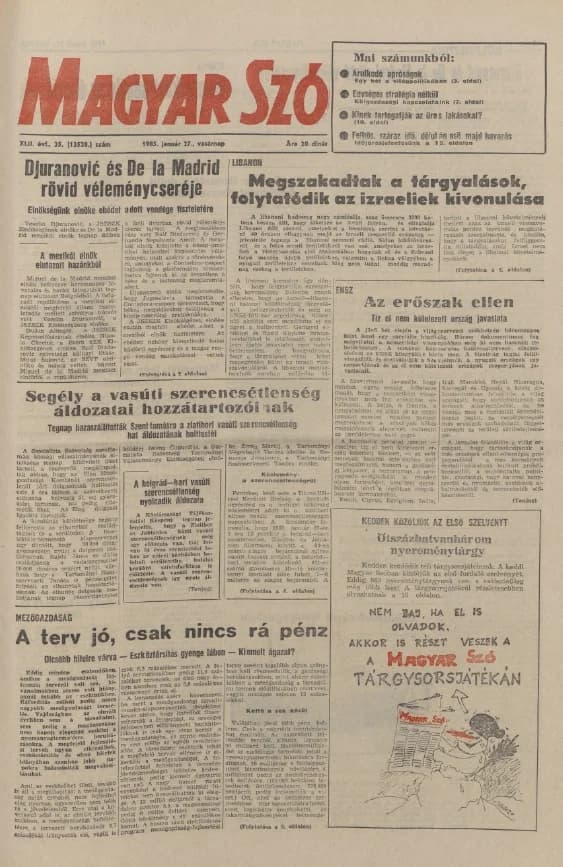 Magyar Szó, 42. évf. 1985. január 27. 25. sz. 1–28. oldal