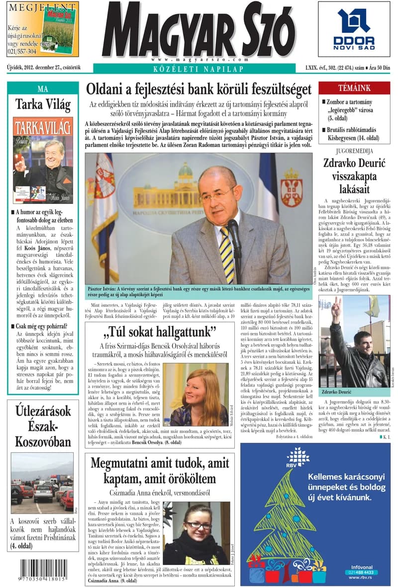 Magyar Szó, 69. évf. 2012. december 27. 302. sz. 1–20. oldal