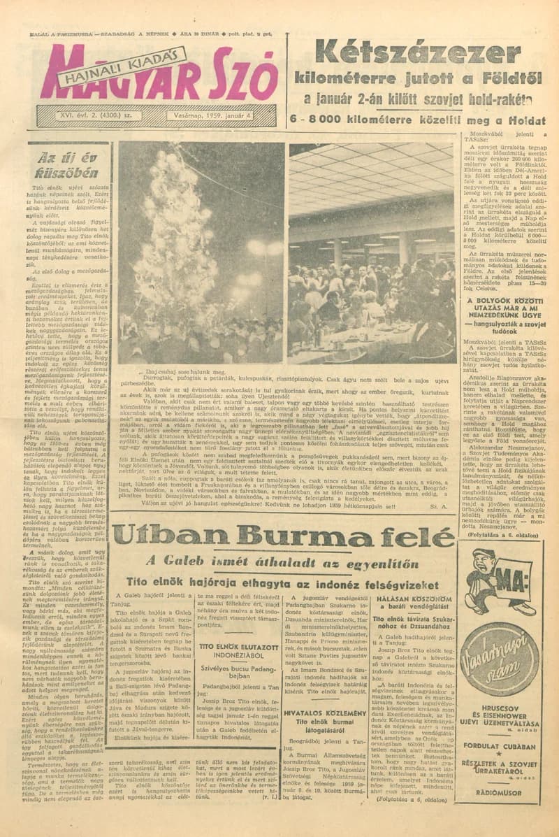 Magyar Szó, 16. évf. 1959. január 4. 2. sz. 1–20. oldal