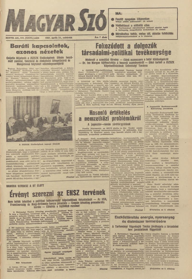 Magyar Szó, 38. évf. 1981. április 23. 111. sz.