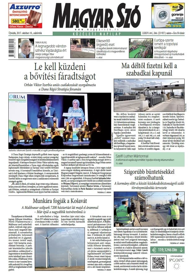 Magyar Szó, 74. évf. 2017. október 19. 244. sz. 1–20. oldal