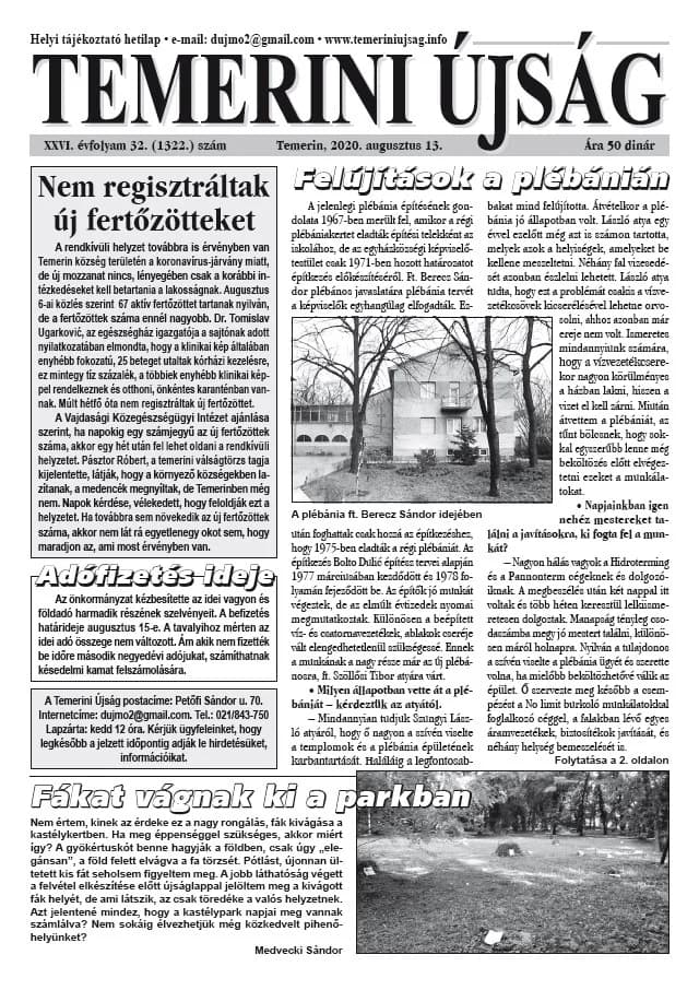 Temerini Újság, 26. évf. 2020. augusztus 13. 32. sz.